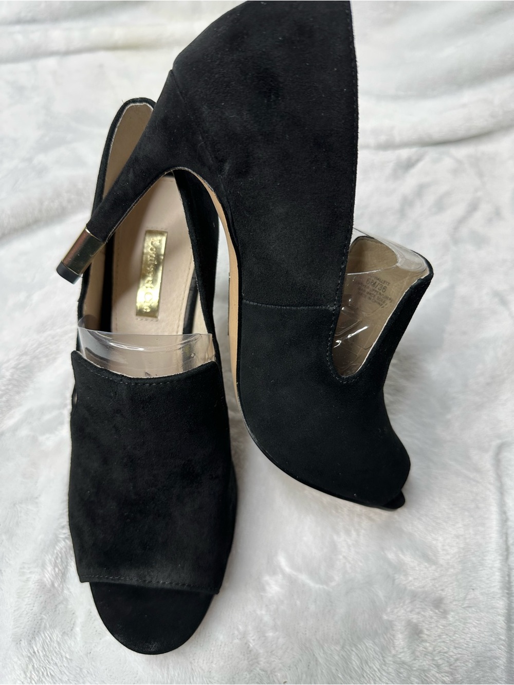 Louise et Cie Black Suede Peep-Toe High Heel Mules